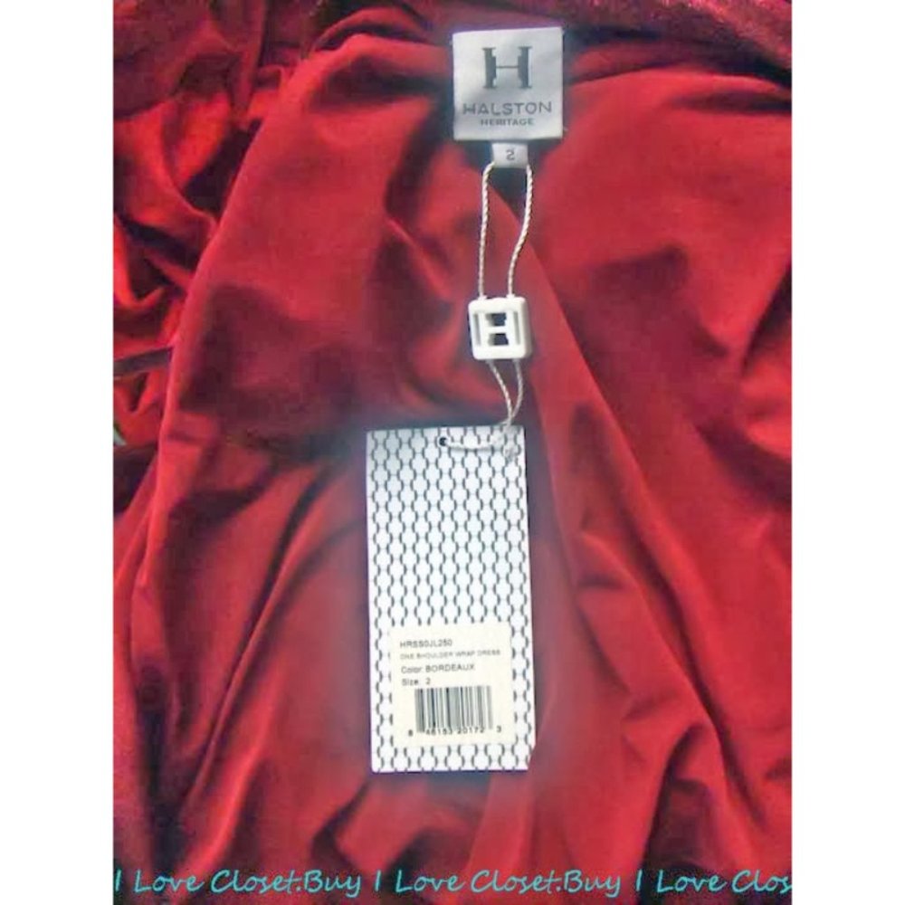 NWT $525 Halston Heritage One Shoulder Wrap Bordeaux Pink 70's Lamé Dress Sz 2 8 - Picture 11 of 14